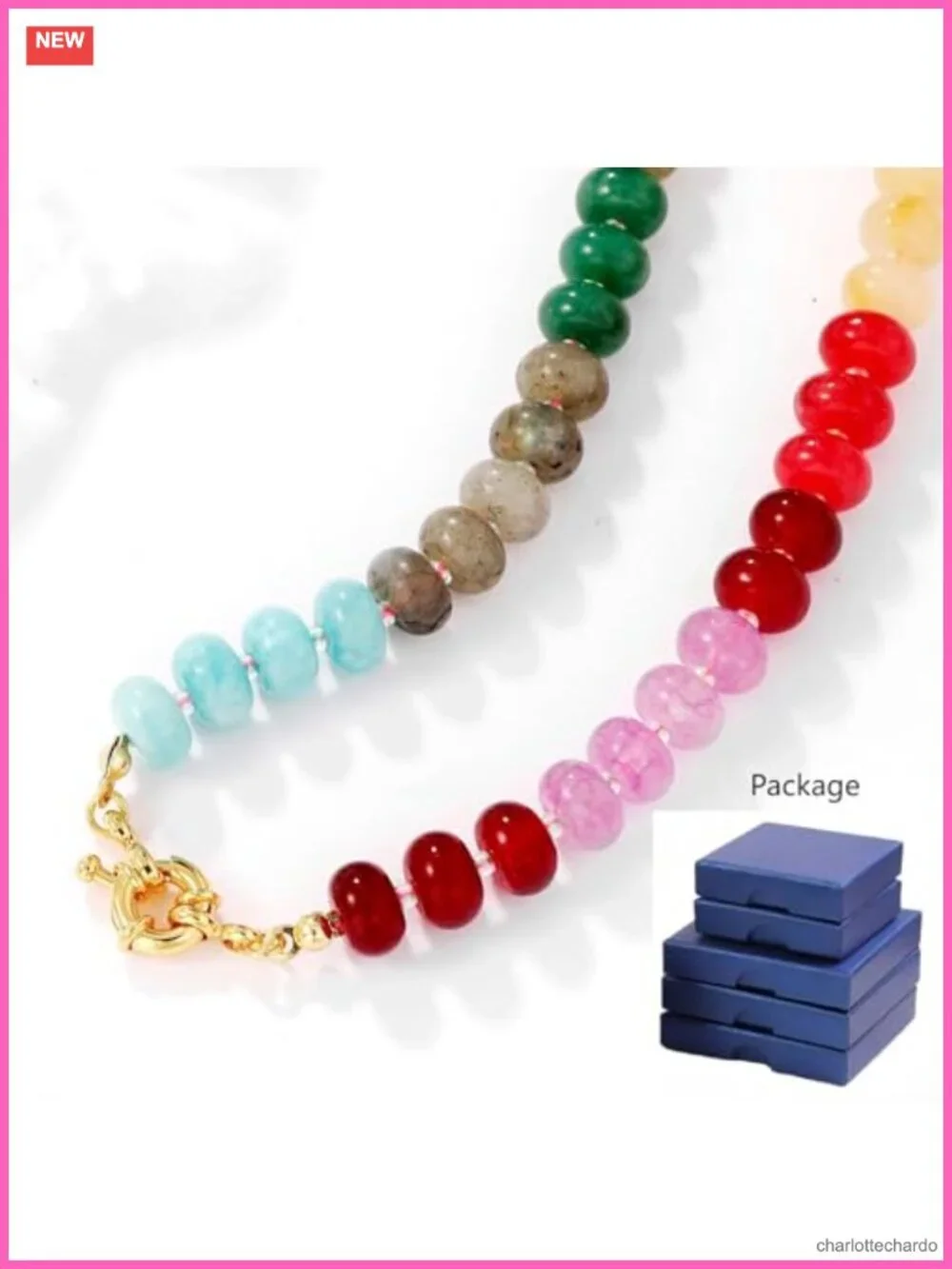 Handmade Natural Stone Beaded Boho Choker Necklace for Women, Gemstone